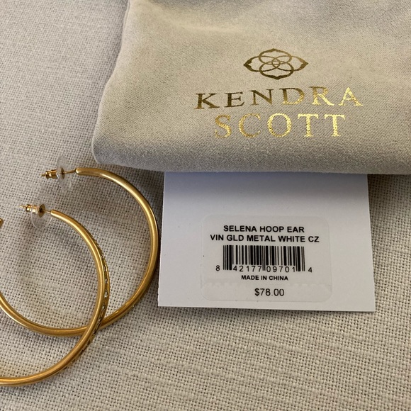 Kendra Scott Selena Large Hoops Earrings Vintage Gold Sparkly White Zirconia $78 - Picture 16 of 17